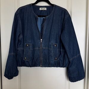 Madewell Navy Denim Zip Bomber Jacket